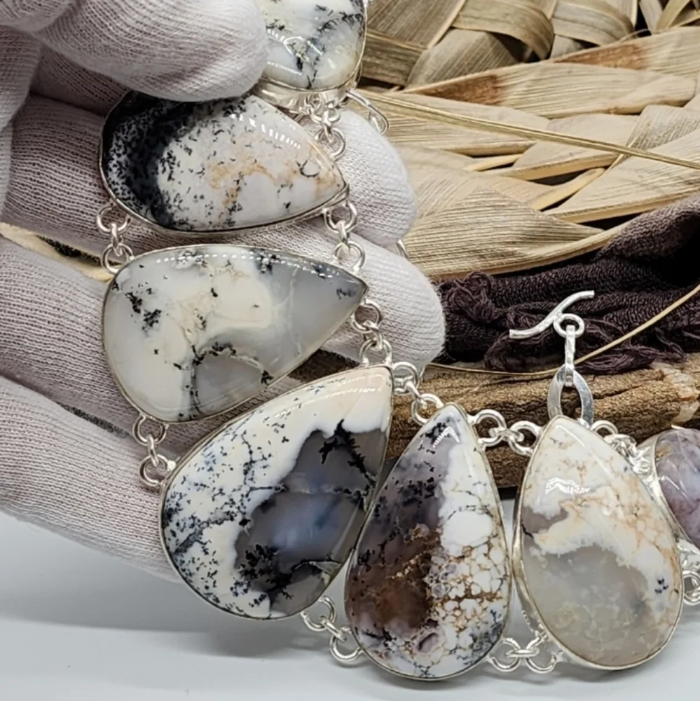 Genuine Stone DOLOMITE Crystals SILVER 925 Heavy Chain Necklace Unique Jewelry